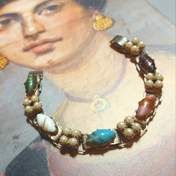 VTG Bookchain Art Glass Bracelet - Picture 3 of 5